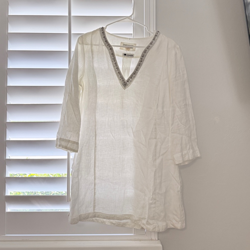 Linen Long Sleeve V-Neck Top